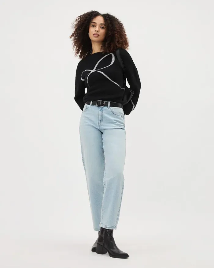 RWandCO Tops LongSleeve CrewNeck Intarsia Sweater Black 8211 Women