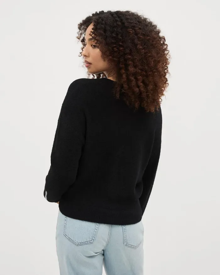 RWandCO Tops LongSleeve CrewNeck Intarsia Sweater Black 8211 Women