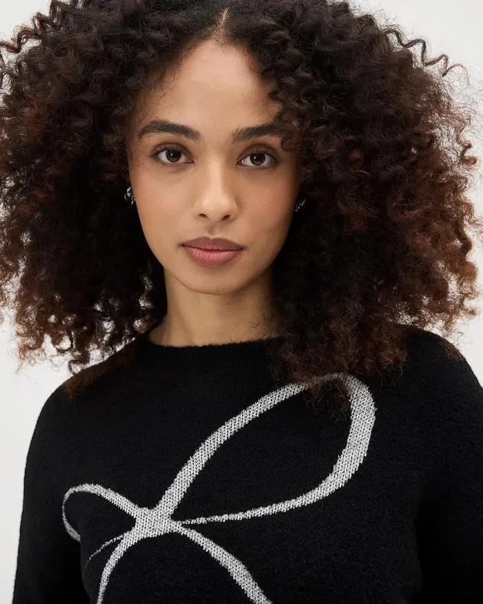 RWandCO Tops LongSleeve CrewNeck Intarsia Sweater Black 8211 Women