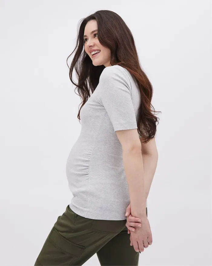 RWandCO Tops ShortSleeve CrewNeck Top 8211 Thyme Maternity Light Grey Mix 8211 Women RWandCO Tops ShortSleeve CrewNeck Top 8211 Thyme Maternity Light Grey Mix 8211 Women