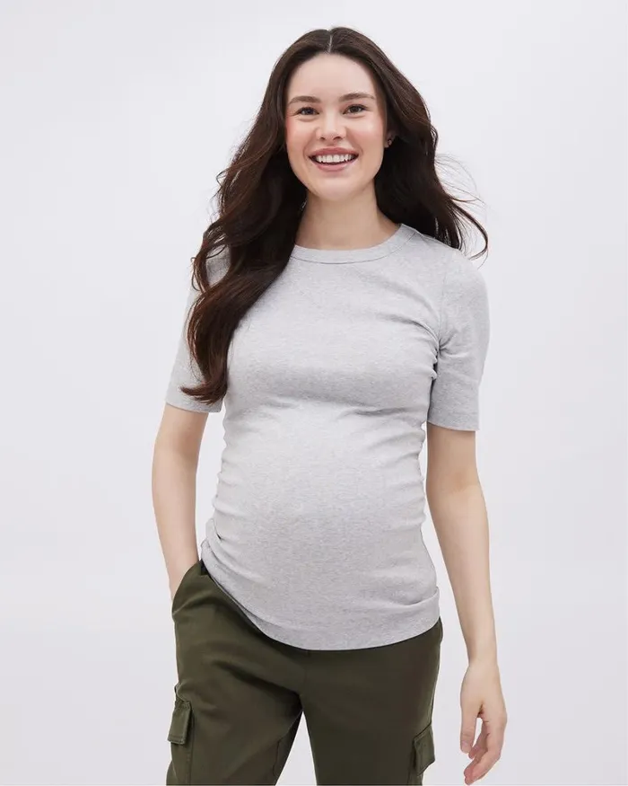 RWandCO Tops ShortSleeve CrewNeck Top 8211 Thyme Maternity Light Grey Mix 8211 Women RWandCO Tops ShortSleeve CrewNeck Top 8211 Thyme Maternity Light Grey Mix 8211 Women
