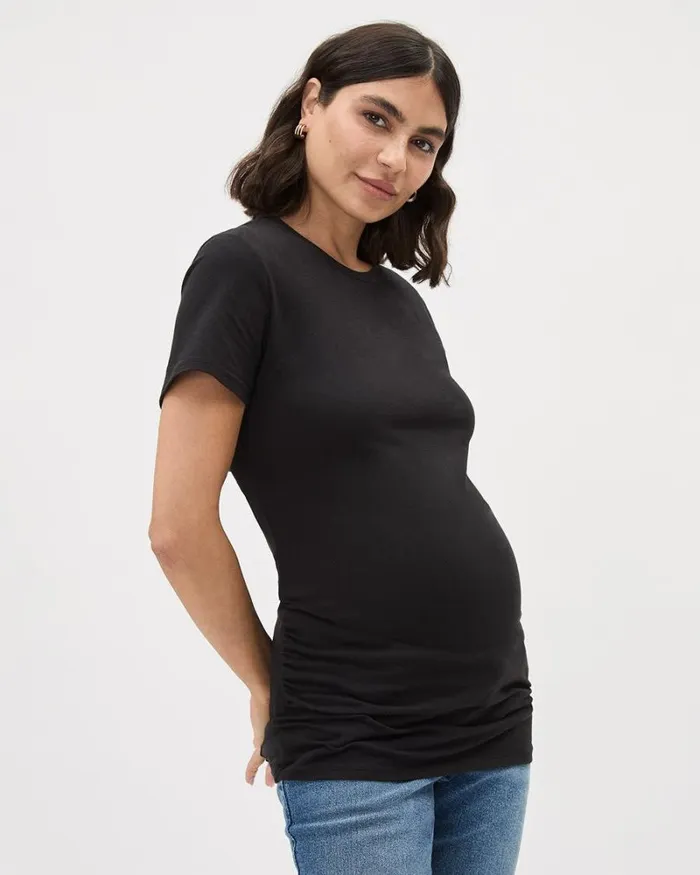 RWandCO Tops The Perfect CrewNeck TShirt 8211 Thyme Maternity Black 8211 Women