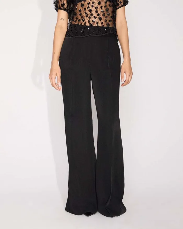 RWandCO Wide Leg Satin HighRise WideLeg Pant Black 8211 Women