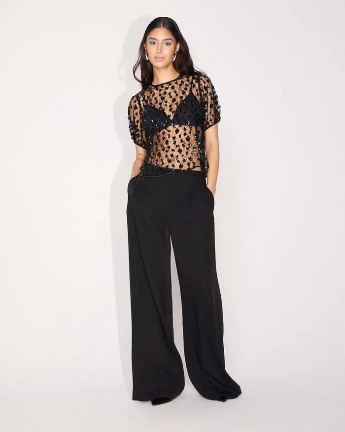 RWandCO Wide Leg Satin HighRise WideLeg Pant Black 8211 Women RWandCO Wide Leg Satin HighRise WideLeg Pant Black 8211 Women