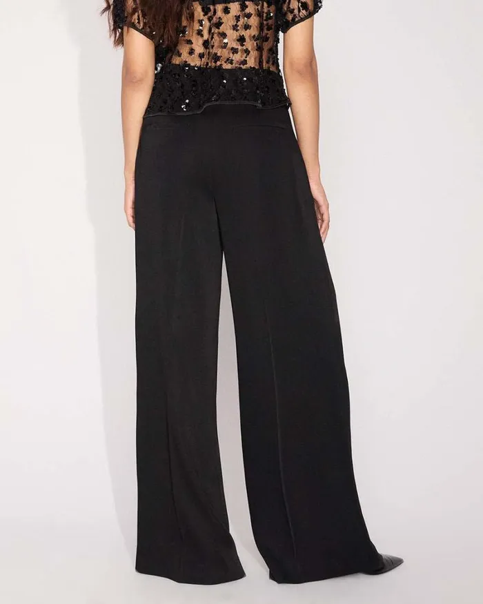 RWandCO Wide Leg Satin HighRise WideLeg Pant Black 8211 Women RWandCO Wide Leg Satin HighRise WideLeg Pant Black 8211 Women