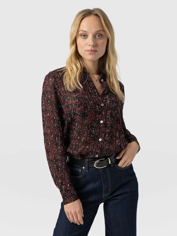 Saint And Sofia Blouses and Shirts Women Paxton Pussybow Blouse 8211 Red Ditsy Leopard Red Ditsy Leopard