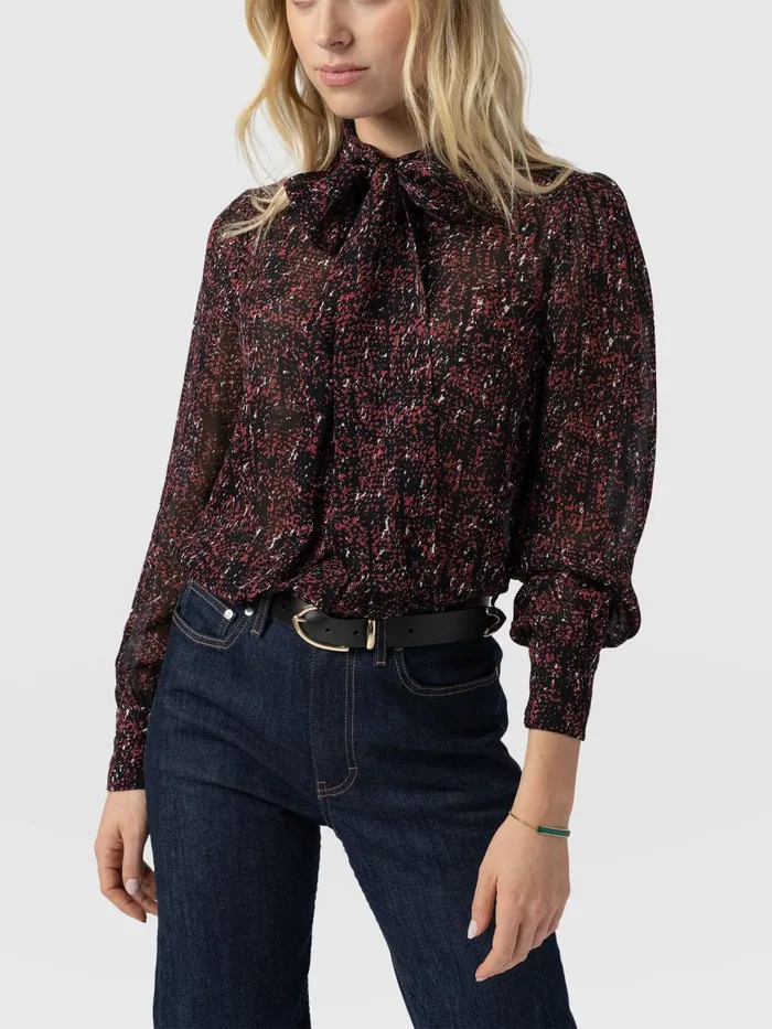 Saint And Sofia Blouses and Shirts Women Paxton Pussybow Blouse 8211 Red Ditsy Leopard Red Ditsy Leopard