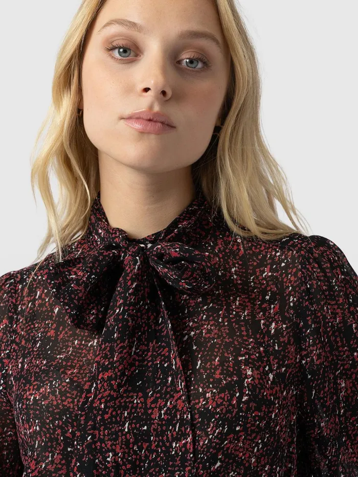 Saint And Sofia Blouses and Shirts Women Paxton Pussybow Blouse 8211 Red Ditsy Leopard Red Ditsy Leopard