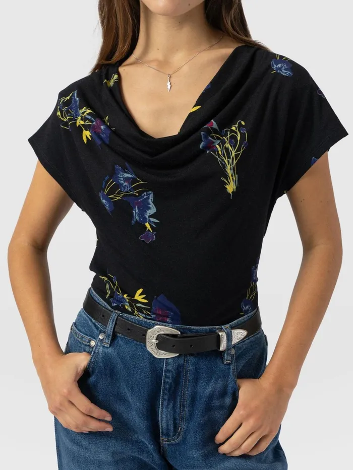 Saint And Sofia Casual Tops Women Cowl Neck Tee 8211 Blue Lily Gardens Blue Lily Gardens