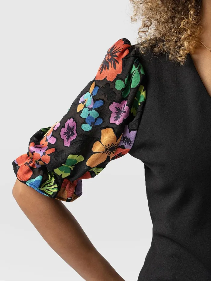 Saint And Sofia Casual Tops Women Tori Puff Sleeve Top 8211 Black Pop Floral Black Pop Floral