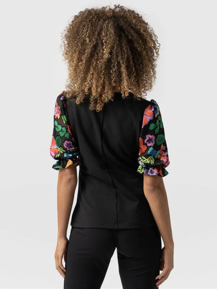 Saint And Sofia Casual Tops Women Tori Puff Sleeve Top 8211 Black Pop Floral Black Pop Floral