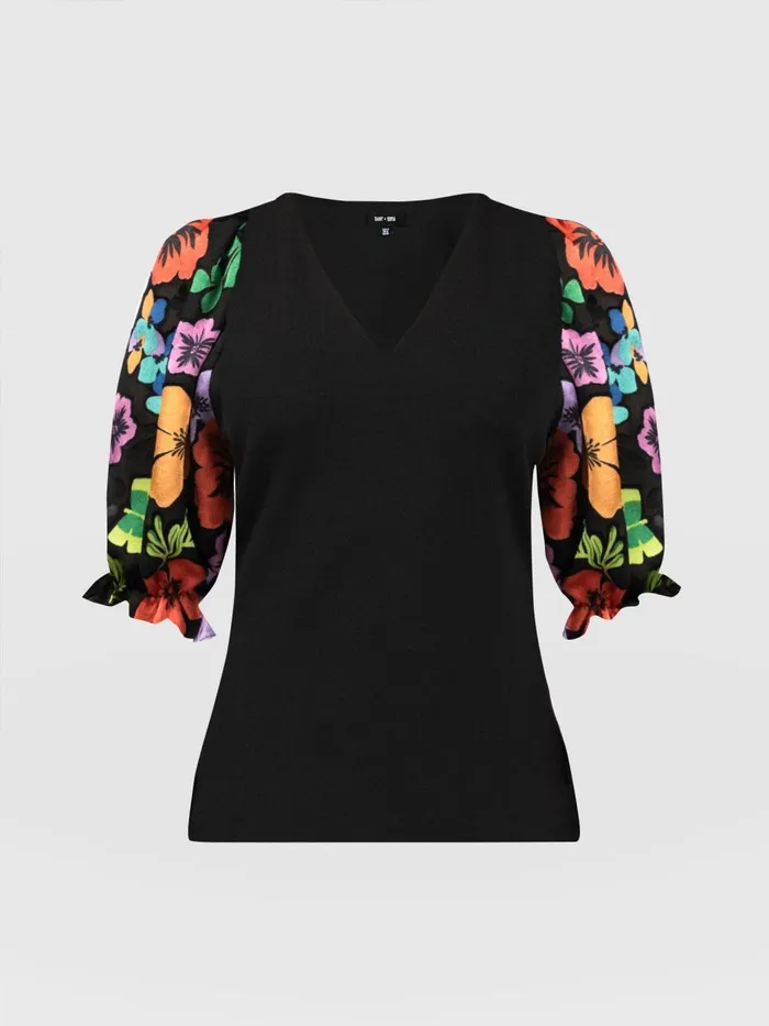 Saint And Sofia Casual Tops Women Tori Puff Sleeve Top 8211 Black Pop Floral Black Pop Floral