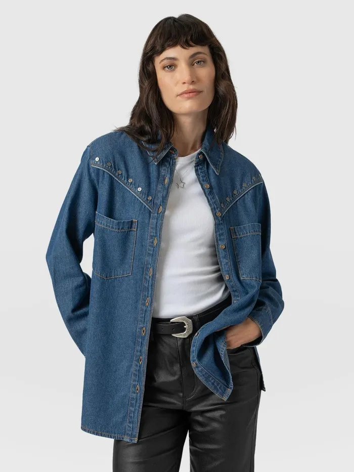 Saint And Sofia Denim and Jeans Women Sidney Denim Shirt 8211 Mid Blue Mid Blue