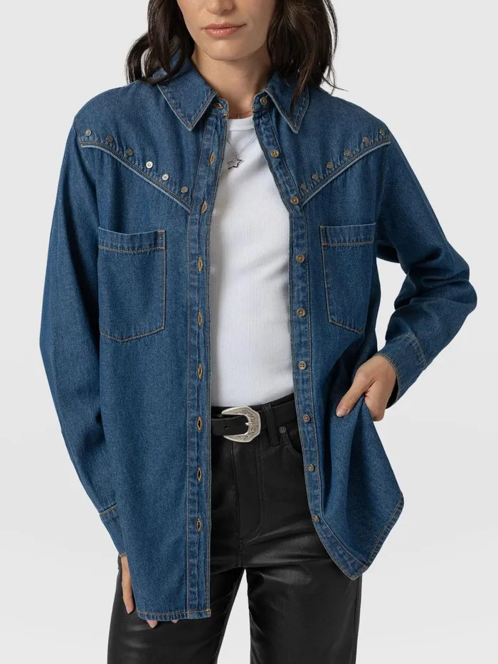 Saint And Sofia Denim and Jeans Women Sidney Denim Shirt 8211 Mid Blue Mid Blue