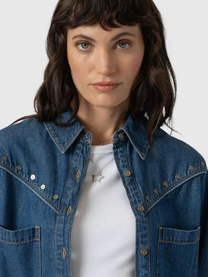 Saint And Sofia Denim and Jeans Women Sidney Denim Shirt 8211 Mid Blue Mid Blue