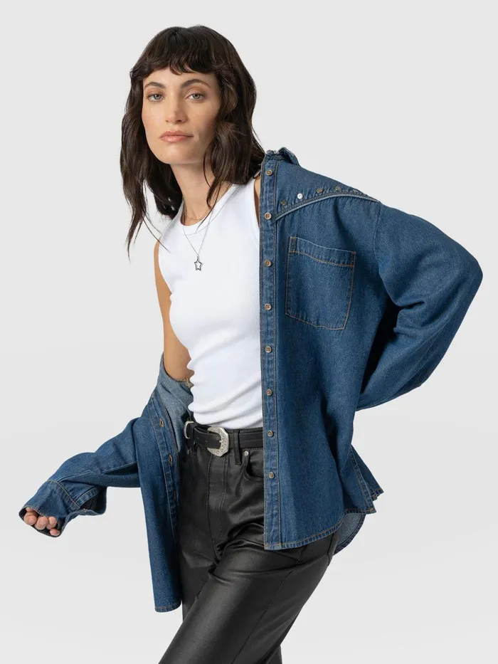 Saint And Sofia Denim and Jeans Women Sidney Denim Shirt 8211 Mid Blue Mid Blue