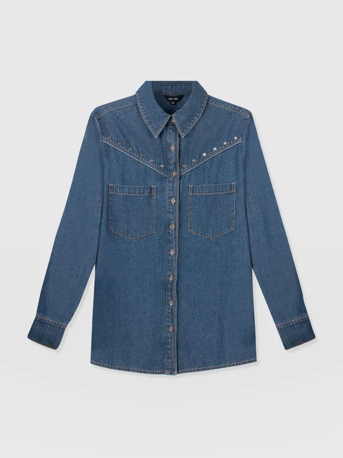 Saint And Sofia Denim and Jeans Women Sidney Denim Shirt 8211 Mid Blue Mid Blue