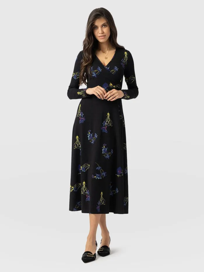 Saint And Sofia Dresses Women Maggie Wrap Midi Dress 8211 Blue Lily Gardens Blue Lily Gardens