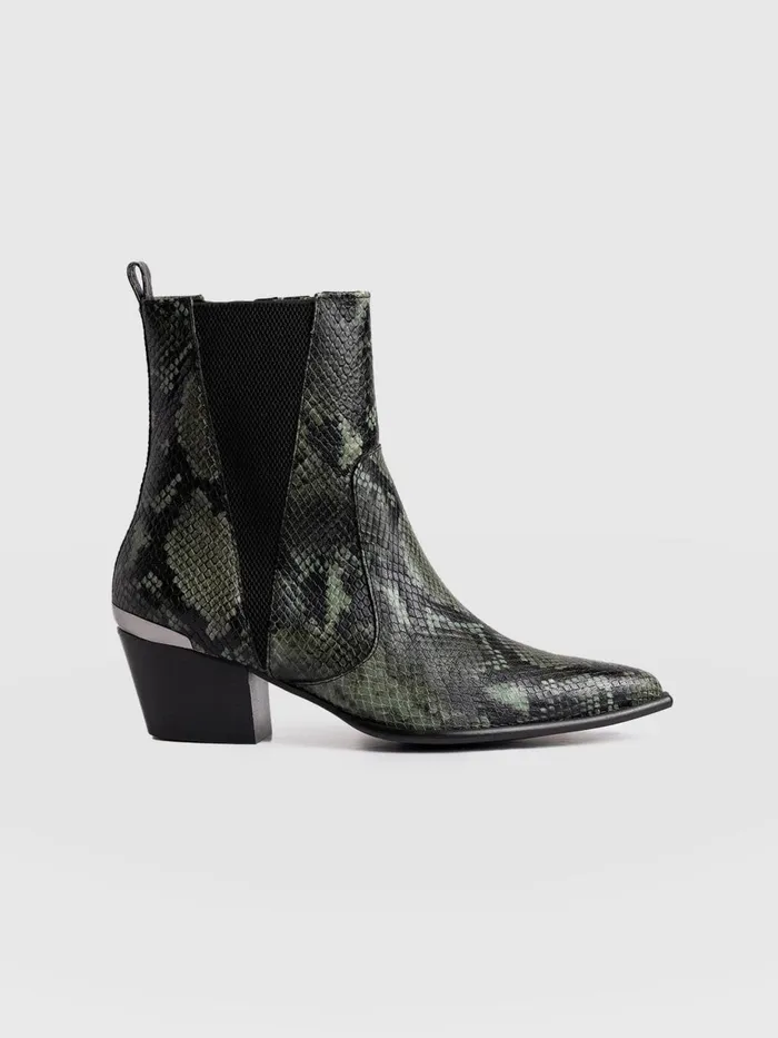Saint And Sofia Leather Women Billie Snake Boot 8211 Green Green