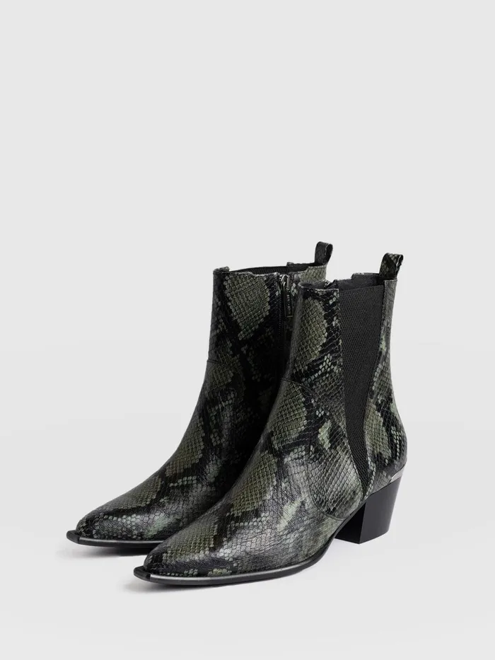 Saint And Sofia Leather Women Billie Snake Boot 8211 Green Green