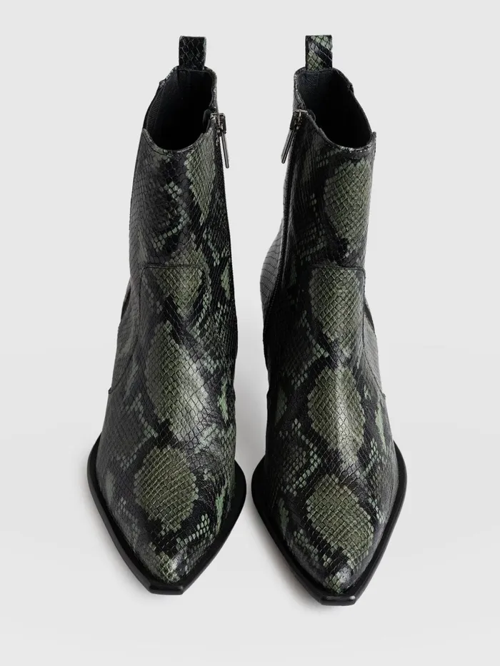 Saint And Sofia Leather Women Billie Snake Boot 8211 Green Green