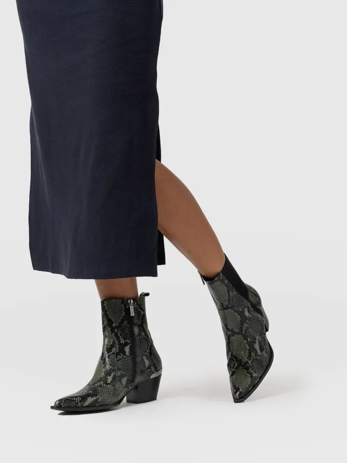 Saint And Sofia Leather Women Billie Snake Boot 8211 Green Green