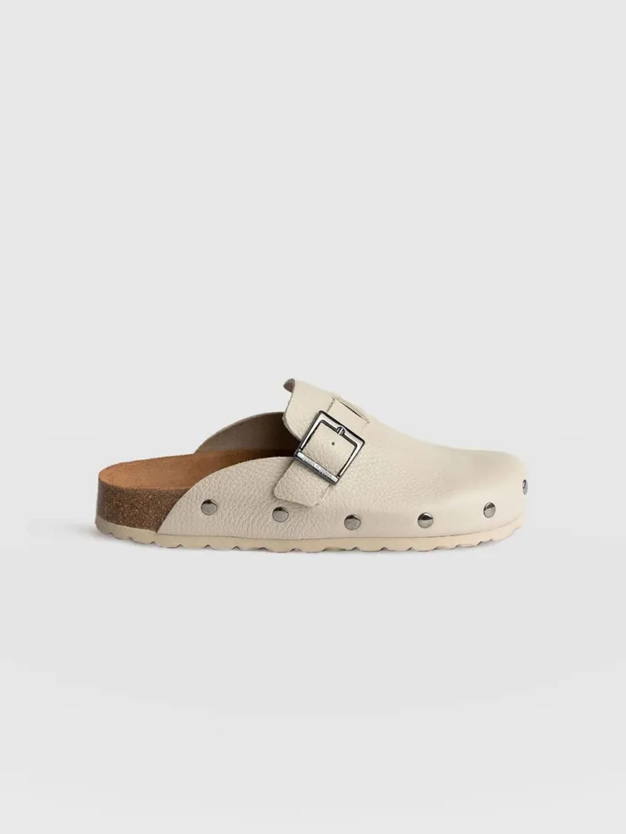 Saint And Sofia Leather Women Studded Clogs 8211 Cream Cream