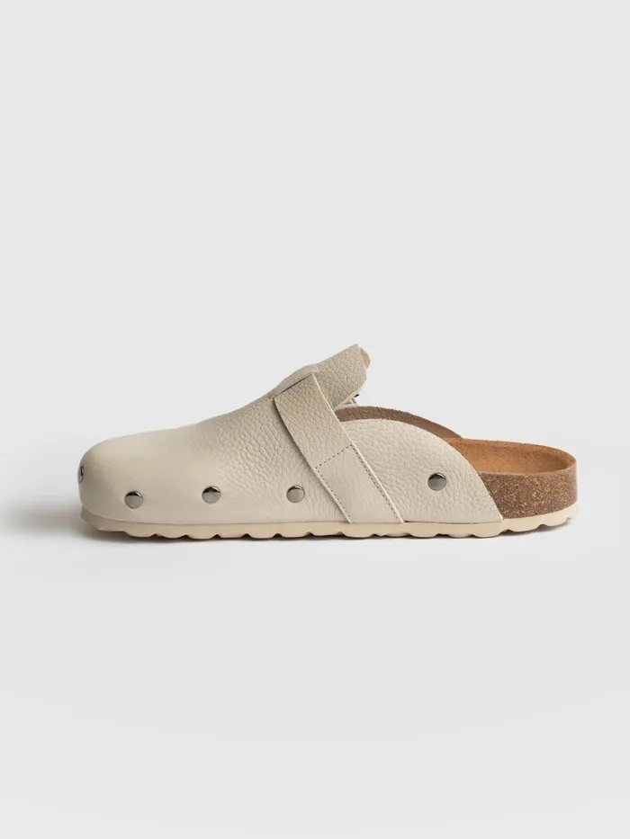 Saint And Sofia Leather Women Studded Clogs 8211 Cream Cream
