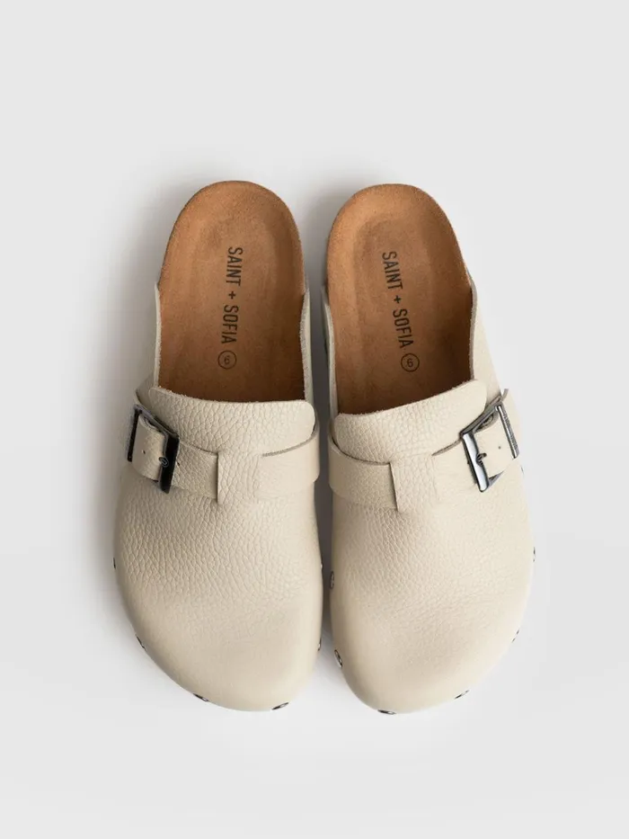 Saint And Sofia Leather Women Studded Clogs 8211 Cream Cream