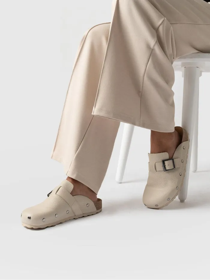 Saint And Sofia Leather Women Studded Clogs 8211 Cream Cream