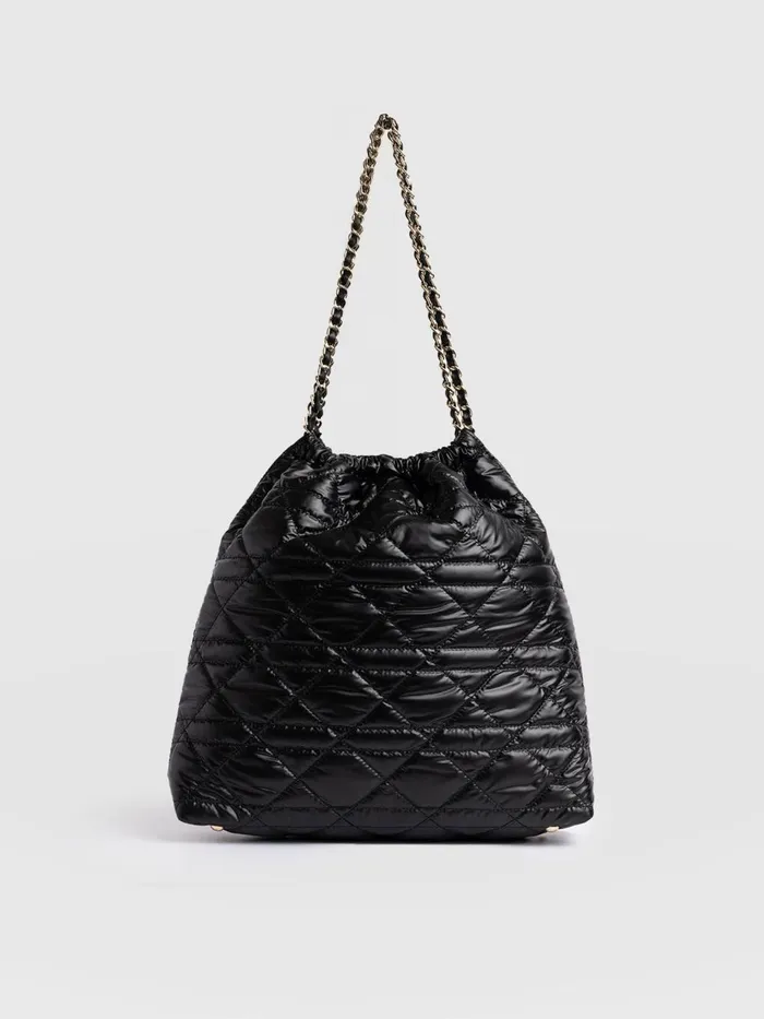 Saint And Sofia Nylon Bags Women Camilla Drawstring Tote Bag 8211 Black Black