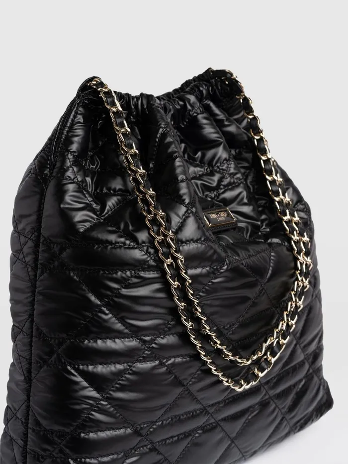 Saint And Sofia Nylon Bags Women Camilla Drawstring Tote Bag 8211 Black Black