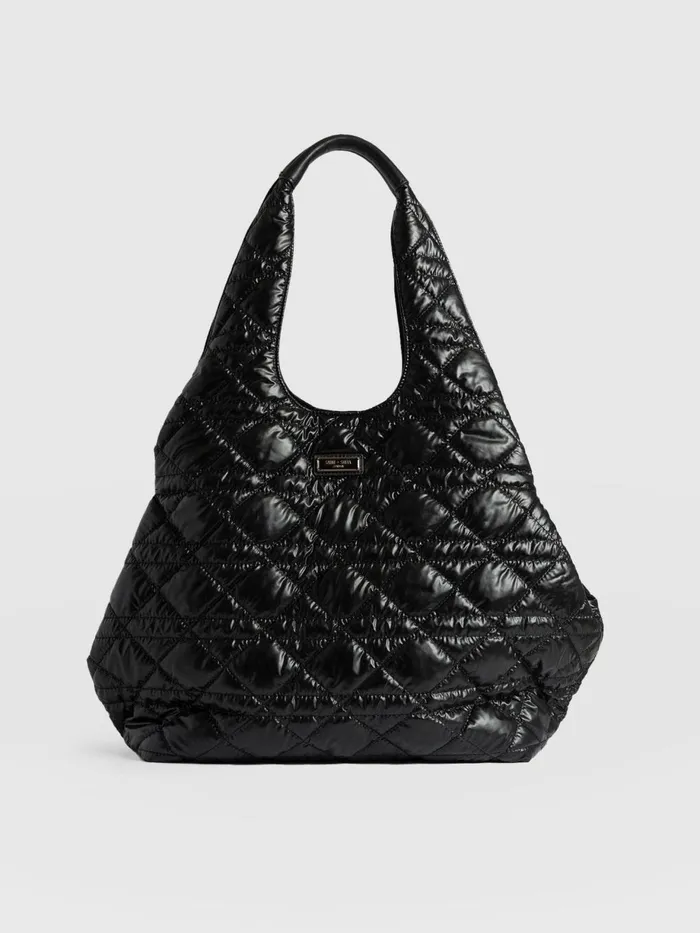 Saint And Sofia Nylon Bags Women Large Stella Quilted Shoulder Tote Bag 8211 Black Black