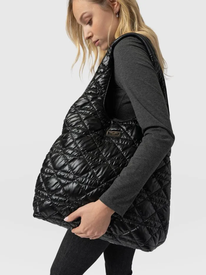 Saint And Sofia Nylon Bags Women Large Stella Quilted Shoulder Tote Bag 8211 Black Black