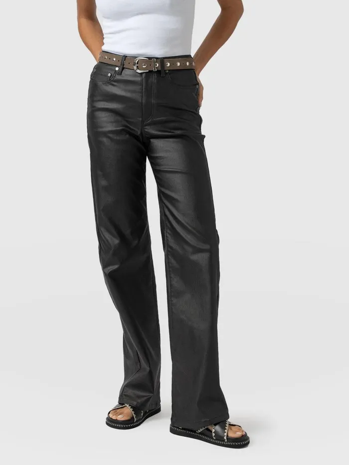 Saint And Sofia Pants Women Maeve Wide Leg Pant 8211 Black Coated Black Coated