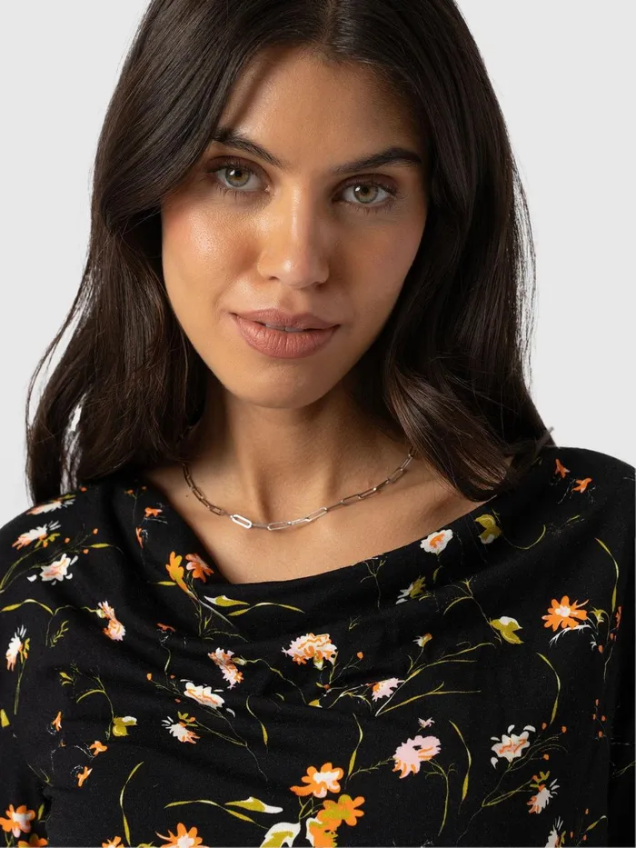 Saint And Sofia TShirts and Tanks Women Cowl Neck Tee Long Sleeve 8211 Black Floral Black Floral