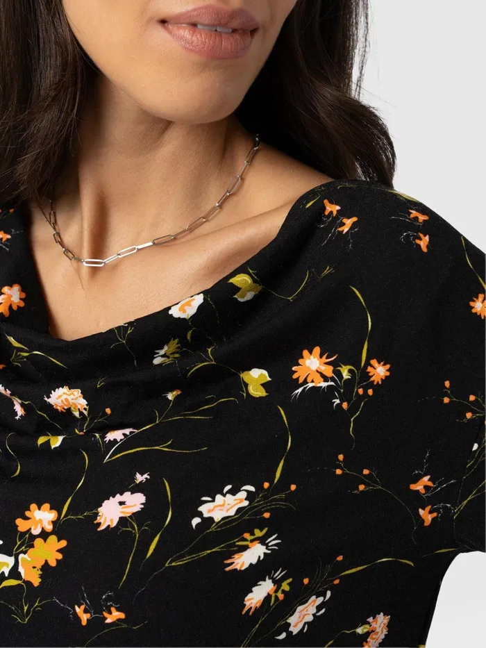 Saint And Sofia TShirts and Tanks Women Cowl Neck Tee Long Sleeve 8211 Black Floral Black Floral