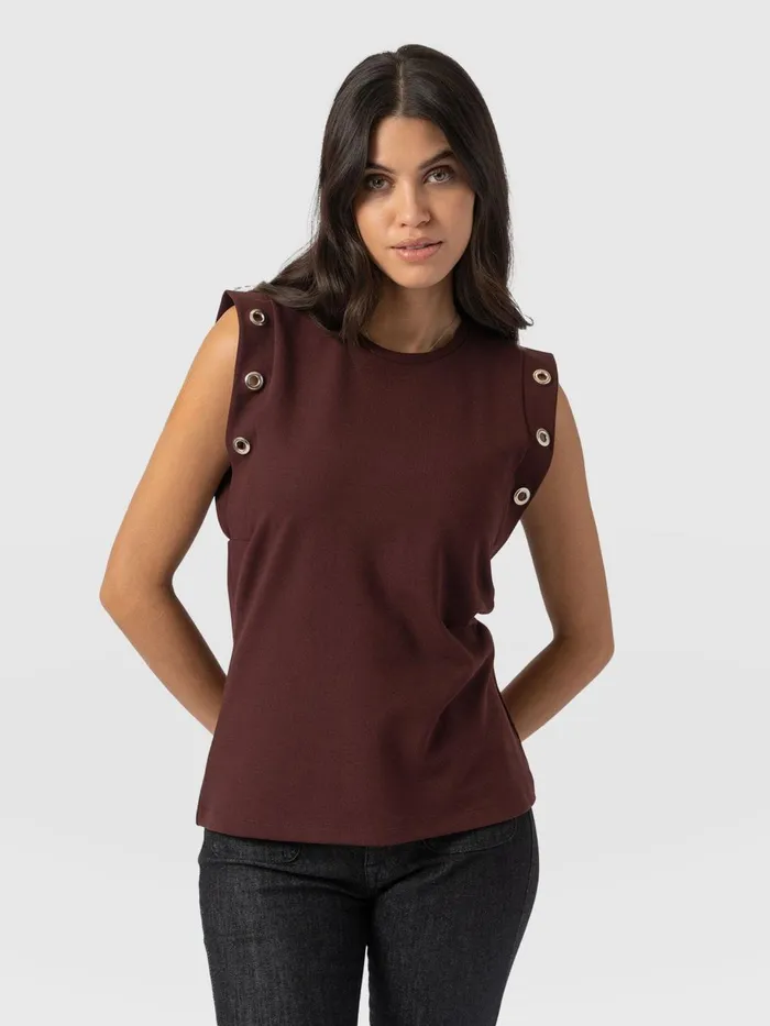 Saint And Sofia TShirts and Tanks Women Rowan Tee 8211 Maroon Eyelet Maroon Eyelet