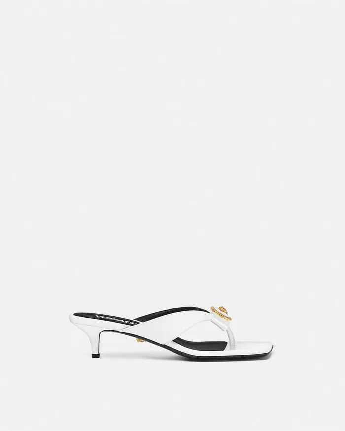 Sandals Women Versace Gianni Ribbon Patent Mules 45 Mm White