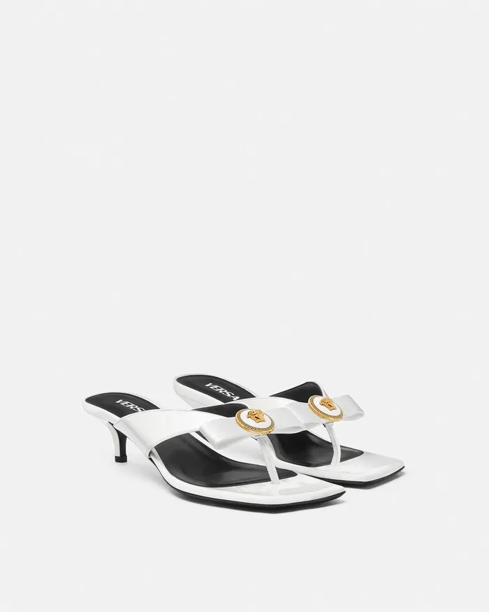 Sandals Women Versace Gianni Ribbon Patent Mules 45 Mm White