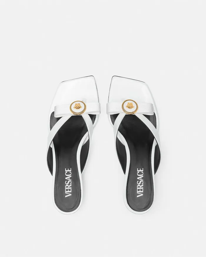 Sandals Women Versace Gianni Ribbon Patent Mules 45 Mm White