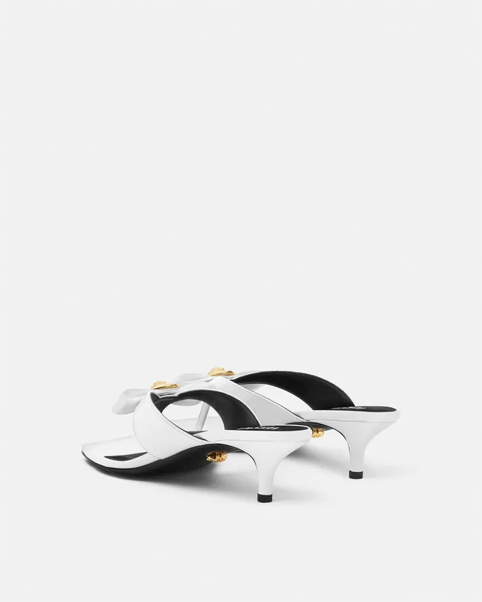 Sandals Women Versace Gianni Ribbon Patent Mules 45 Mm White