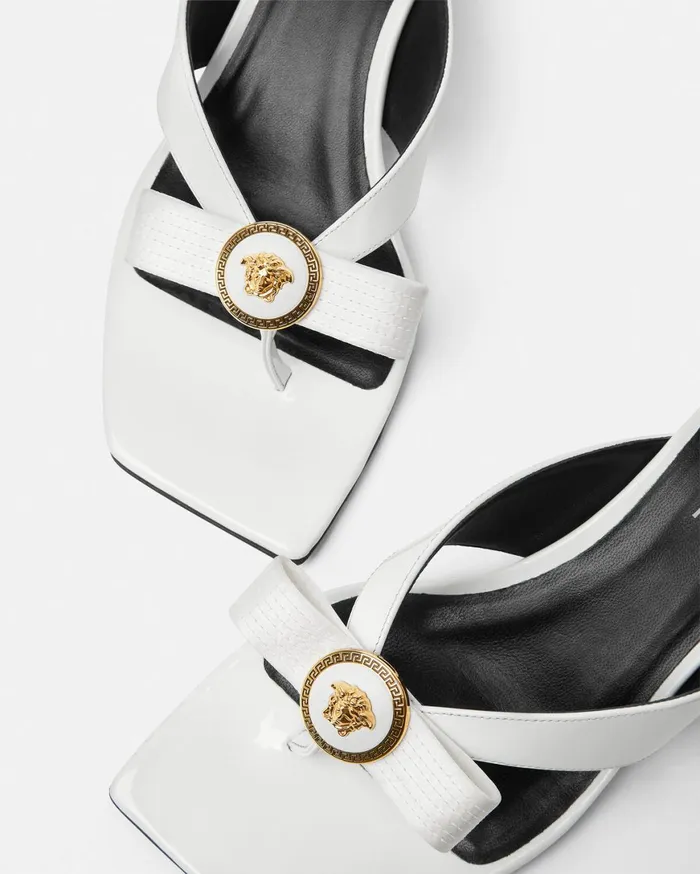 Sandals Women Versace Gianni Ribbon Patent Mules 45 Mm White