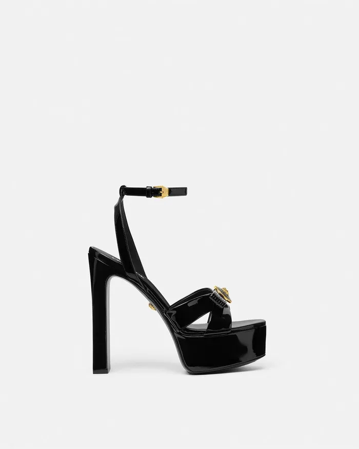 Sandals Women Versace Gianni Ribbon Sandals 140 Mm Blackgold