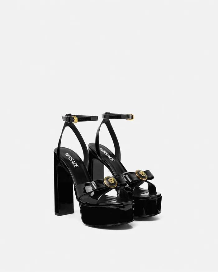Sandals Women Versace Gianni Ribbon Sandals 140 Mm Blackgold