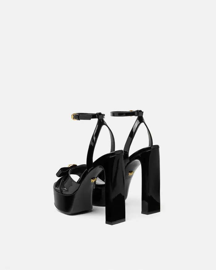 Sandals Women Versace Gianni Ribbon Sandals 140 Mm Blackgold