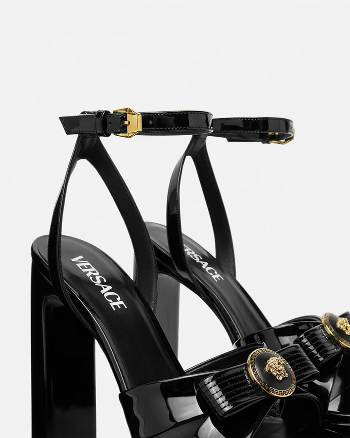 Sandals Women Versace Gianni Ribbon Sandals 140 Mm Blackgold