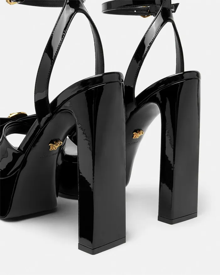 Sandals Women Versace Gianni Ribbon Sandals 140 Mm Blackgold
