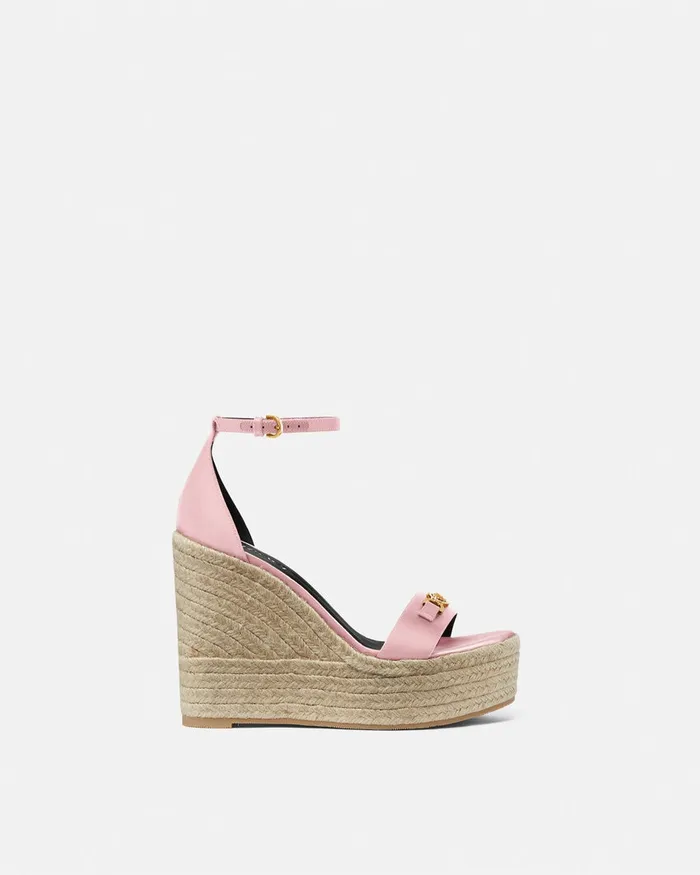 Sandals Women Versace Medusa 03995 Satin Wedge Sandals 120 Mm Pink