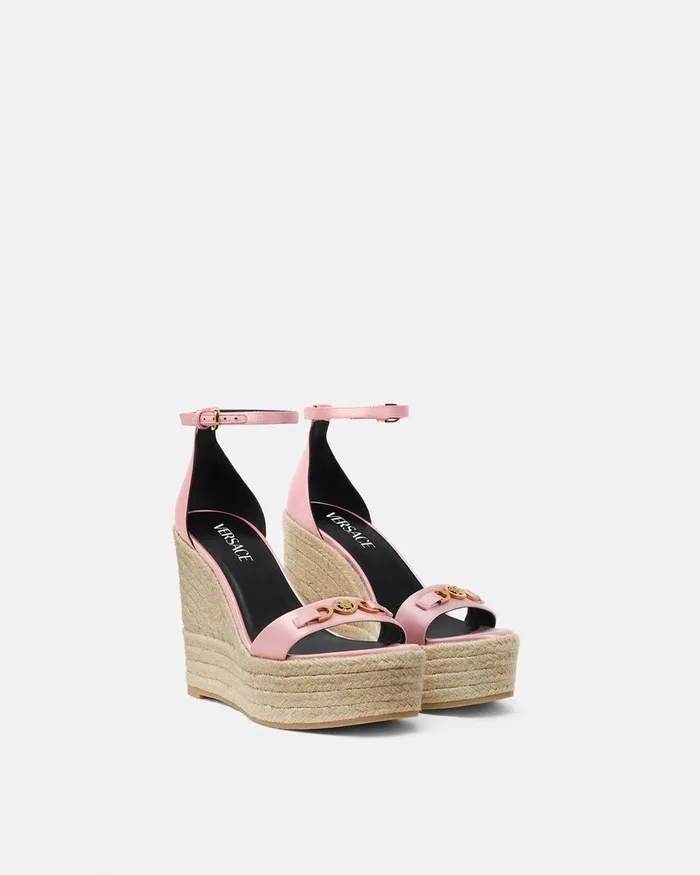 Sandals Women Versace Medusa 03995 Satin Wedge Sandals 120 Mm Pink
